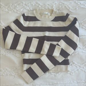 Altar'd State Cream and Brown Striped Knit Cropped Sweater Top